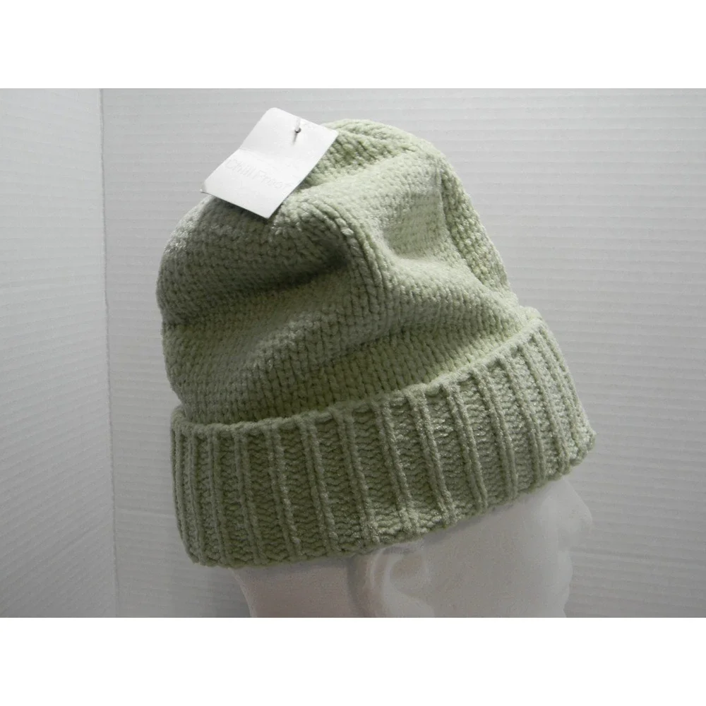 Womens Sage Green Chenille Knit Beanie Cuffed Winter Hat One Size Soft Cozy